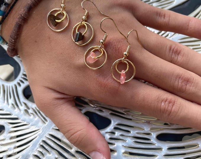 Crystal Gold Hoop Dangle Earrings