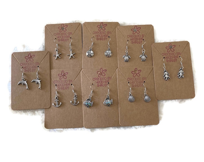 Last Ones! Beach Theme Silver Dangle Earrings