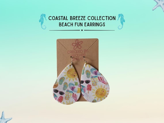 Faux Leather Beach Earrings, Summer Pool Vacation Fun, Lightweight Handmade Jewelry