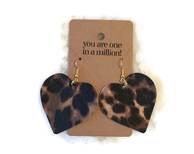 Animal Print Heart Shaped Faux Leather Earrings, Leopard Print, Cheetah Print, Summer Earrings, Heart Shaped, Teacher Gifts, Summer Jewelry