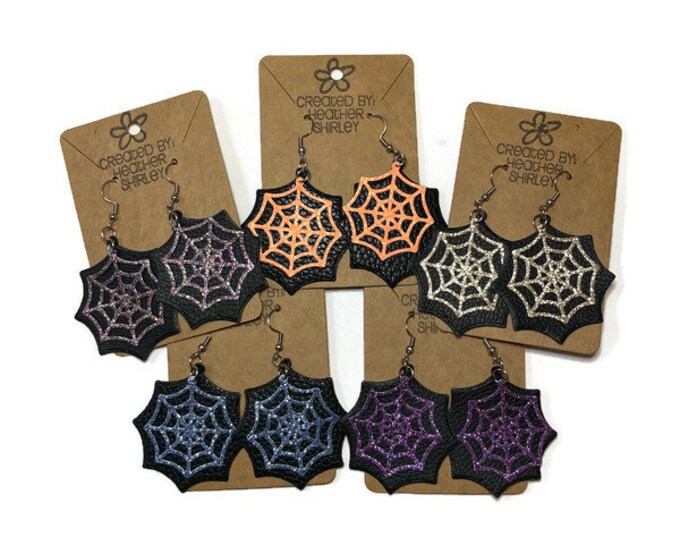 Spider Web Shaped, New Colors, Faux Leather Earrings