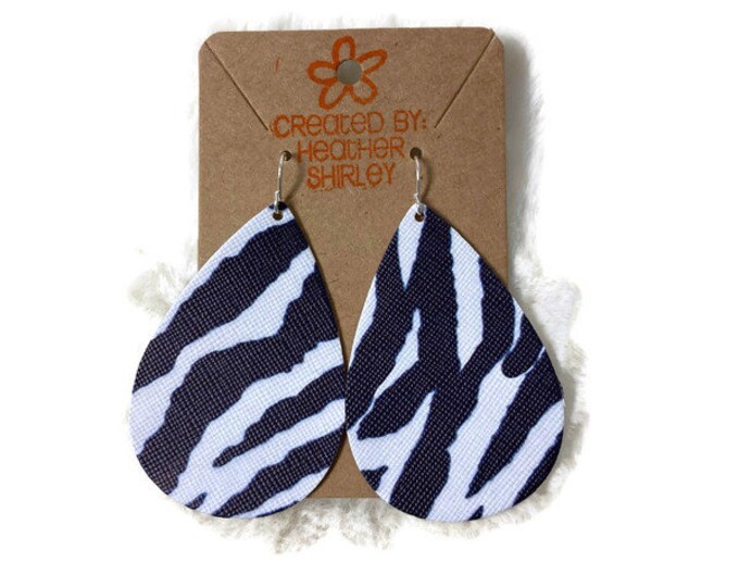 Zebra Print, Black and White Stripes, Faux Leather Earrings, Fall Earrings, Fall Gifts, Back to School, Striped Earrings, Zebra