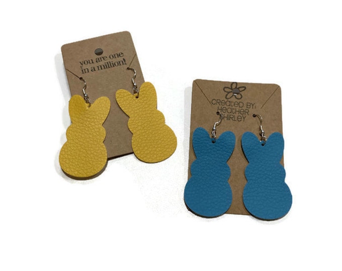 Easter Bunny Shaped Faux Leather Earrings Yellow or Blue, Spring Easter Earrings Gifts, Fun Shaped Easter Bunny Earrings, Spring Earrings