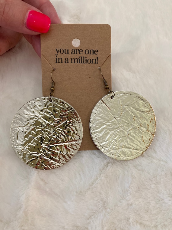 Gold Metallic, Circle Shaped, Faux Leather Earrings, Metallic Gold Earrings, Big Circle Earrings, Fall Earrings, Teacher Gifts, Fall Gifts