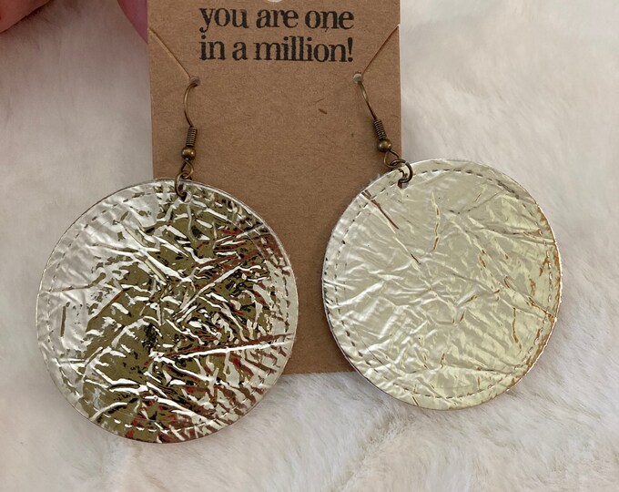 Gold Metallic, Circle Shaped, Faux Leather Earrings, Metallic Gold Earrings, Big Circle Earrings, Fall Earrings, Teacher Gifts, Fall Gifts