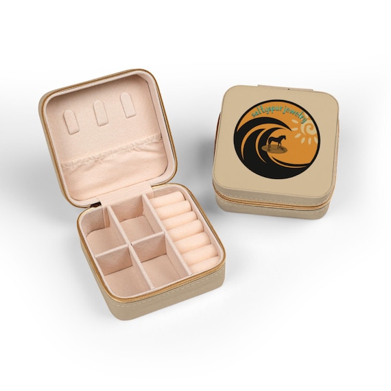 Surf Wave Sunset Jewelry Travel Case | Compact PU Leather Organizer, Coastal Cowgirl Accessories