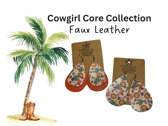 Boho Cactus Leather Earrings, Western Rodeo Style, Country Concert Outfit