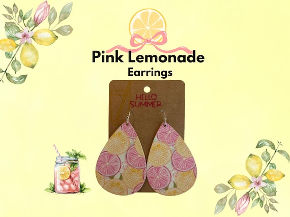 Limited Stock! Pink and Yellow Lemons Faux Leather Earrings