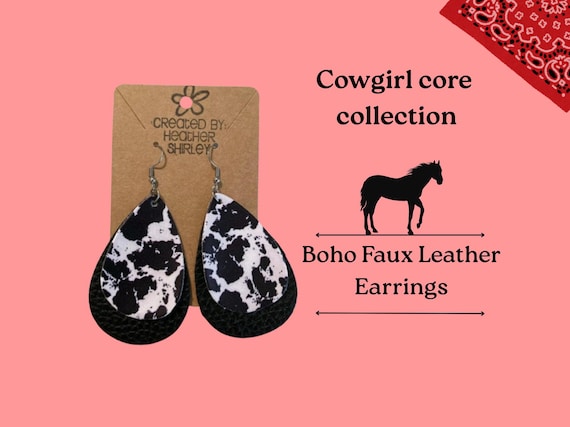 Layered Teardrop Cow Print Faux Leather Earrings