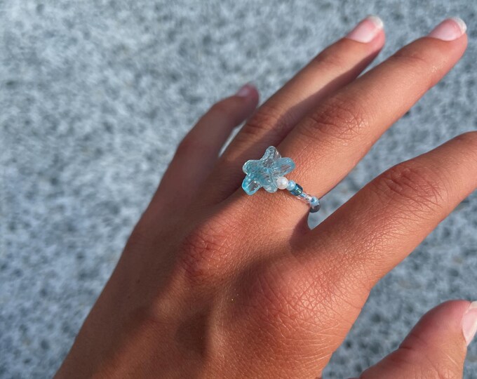 Beaded Starfish Stretchy Ring, Lightweight, Comfortable