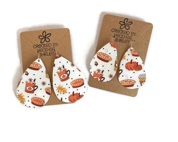 Double Sided Pumpkin Pie, Pumpkin Latte, Pumpkin Spice Coffee, Pumpkin Treats, Faux Leather Teardrop Earrings, Fall Gifts, Thanksgiving