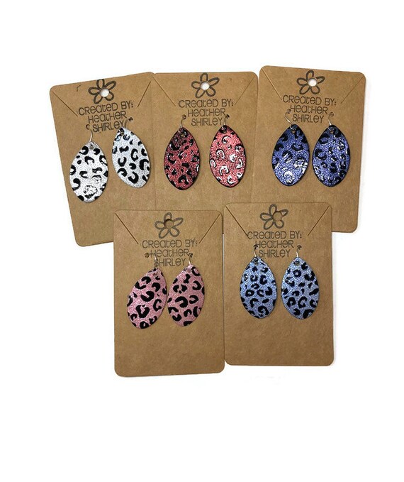 New! Small Shiny Metallic Leopard Cheetah Print Faux Leather Earrings, Lightweight Summer, Fall, Many Colors, Teacher, Gifts, Back to school