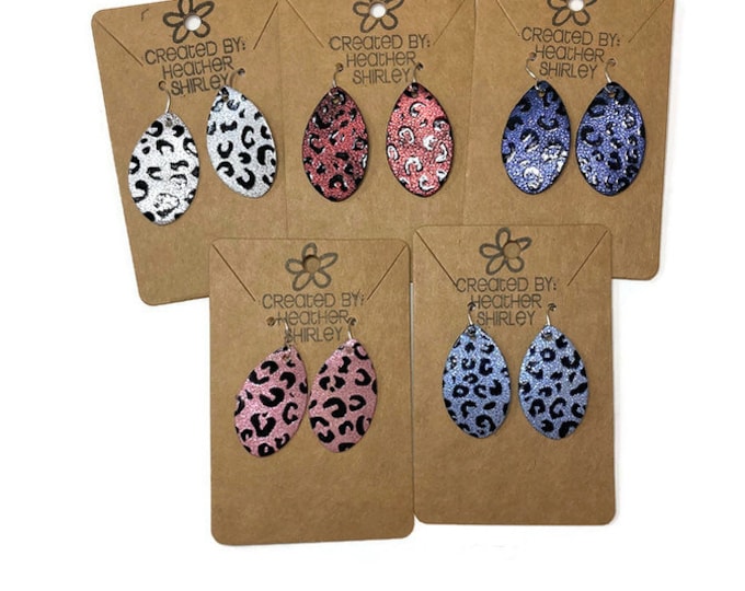 New! Small Shiny Metallic Leopard Cheetah Print Faux Leather Earrings, Summer, Many Colors, Teacher, Gifts, Summer accessories,