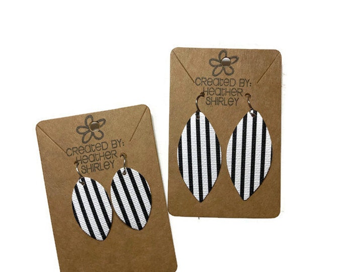 Small Striped Faux Leather Earrings, Classy Earrings, Teacher Gifts, Striped Earrings, Small Sizes, Parties, Black and White, Fall Earrings