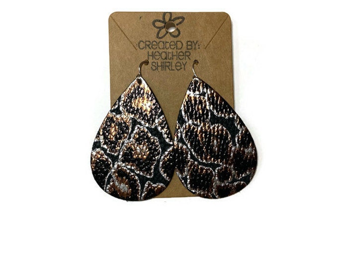 Metallic Black Bronze Leopard Cheetah Print Faux Leather Earrings, Dark Animal Print, Summer Earrings, Teacher Gifts, Metallic, Birthday