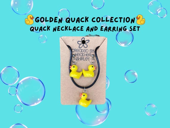 Yellow Rubber Duck Earrings and Necklace Set, Summer, Vacation, Cruise, Gifts, Teens, Kids