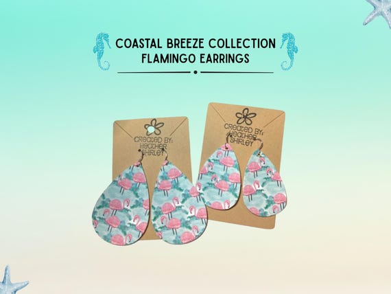 Pink Flamingo Faux Leather Earrings, Tropical Beach Vacation Jewelry