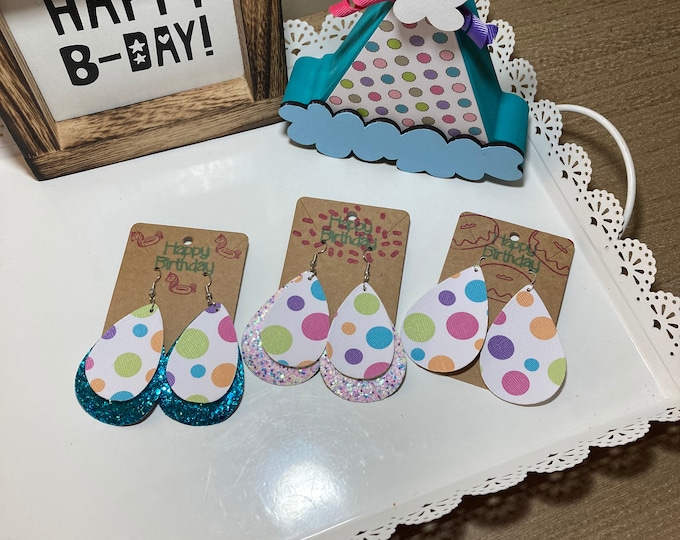 Birthday Faux Leather Earrings, Big Dots, Party Jewelry, Happy Birthday Earrings, Birthday Gifts, Glitter, Polka Dots, Party Earrings, Favor