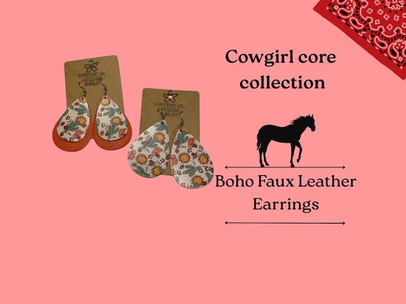 Boho Cactus Leather Earrings, Western Rodeo Style, Country Concert Outfit
