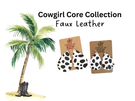 Boho Western Cow Print Leather Earrings, Lightweight, Country Cowgirl, Concerts, Rodeos