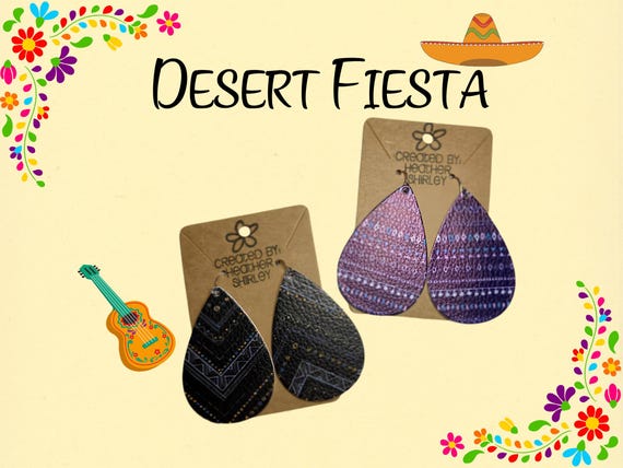 Aztec Print Double Sided Faux Leather Earrings, Purple Navy Turquoise Orange, Western Rodeo Earrings, Fall Earrings, Gifts, Teacher Gifts