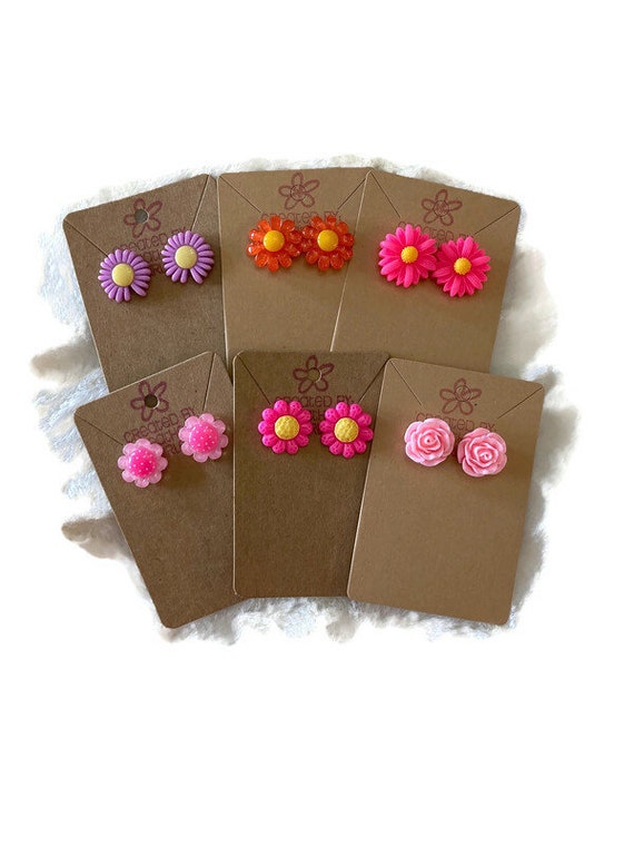 Flowers Earrings, Girls Earrings, Flower Stud, Small Flower Earrings, Birthday Girl Gifts, Spring Summer, Stud Earrings, Pink, Purple