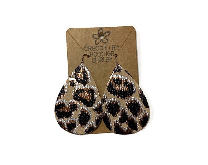 Metallic Tan Leopard Print Faux Leather Earrings