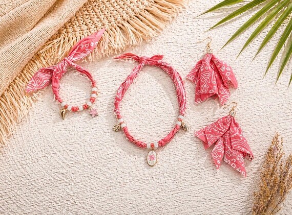 Coastal Cowgirl, Bandana Jewelry Set, Boho Beach, Vacation, Western Accessories