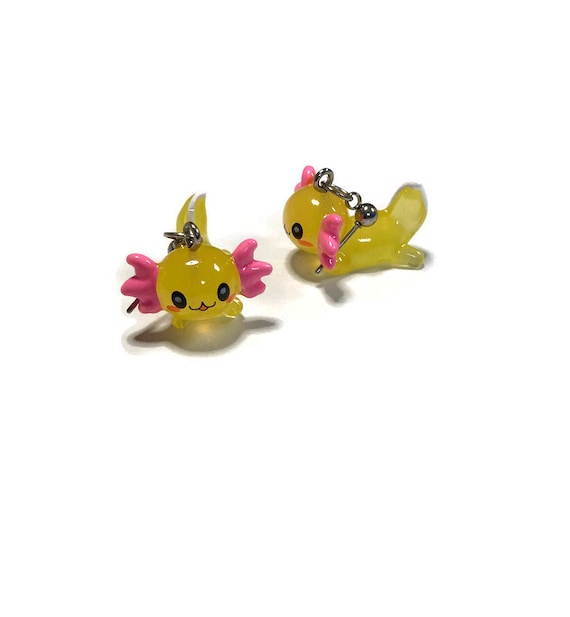 Axolotl Dangle Earrings, Pink, Yellow, Blue, Lightweight Jewelry, Kids, Teens, Summer Vacation, Gifts, Parties