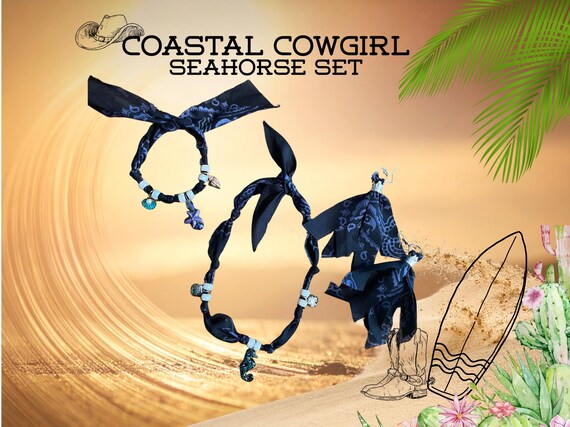 Boho Bandana Necklace, Western Cowgirl Beaded Jewelry, Festival Accessory, Southern Style, Beach, Coastal Cowgirl