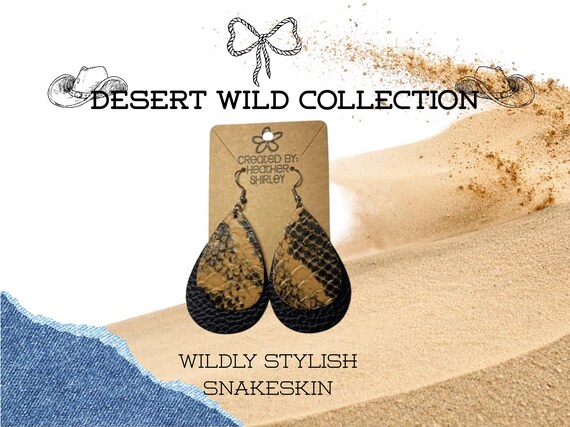 Teardrop Layered Brown and Black Snakeskin Faux Leather Earrings