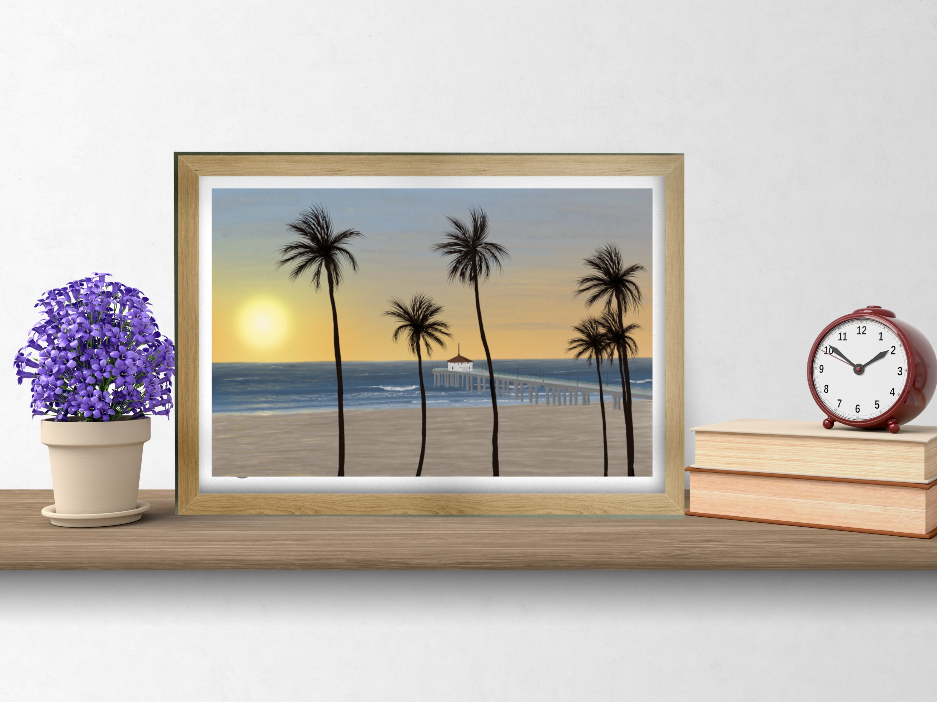 Redondo Beach Beach Pier art mural, Aerial Beach Art Print, Living Room