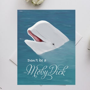 Beluga walviskaart, Wees geen moby lul, grappige verjaardag, kaart voor hem, echtgenoot vriendje verjaardag, snarky kaart, sarcastische kaart, Kaart #C35