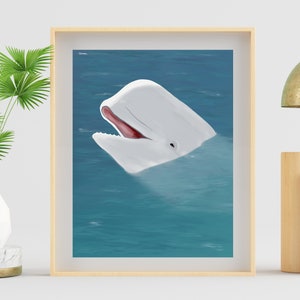 Beluga Whale watercolor print, Art, Animal, Ocean Illustration, Sea art, Sea Life Art, Wall art, Coastal Home Decor, Whale art, Seascape
