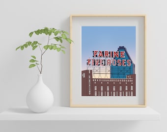 モントリオールのアートプリント、ファリーヌ ファイブ ローゼズのランドマークのウォールアートプリント、旅行プリント、水彩画の都市画、ケベックのウォールアート、都市のウォールアート