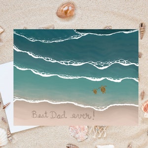 Tarjeta# C24, Tarjeta del Día del Padre tortuga marina, Feliz Día del Padre, Tarjeta para papá, Linda Tarjeta de papá tortuga marina, Regalo del Día del Padre, Tarjeta inspirada en la playa