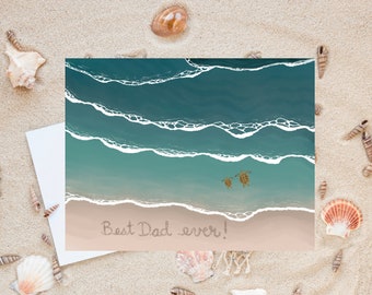 Tarjeta# C24, Tarjeta del Día del Padre tortuga marina, Feliz Día del Padre, Tarjeta para papá, Linda Tarjeta de papá tortuga marina, Regalo del Día del Padre, Tarjeta inspirada en la playa