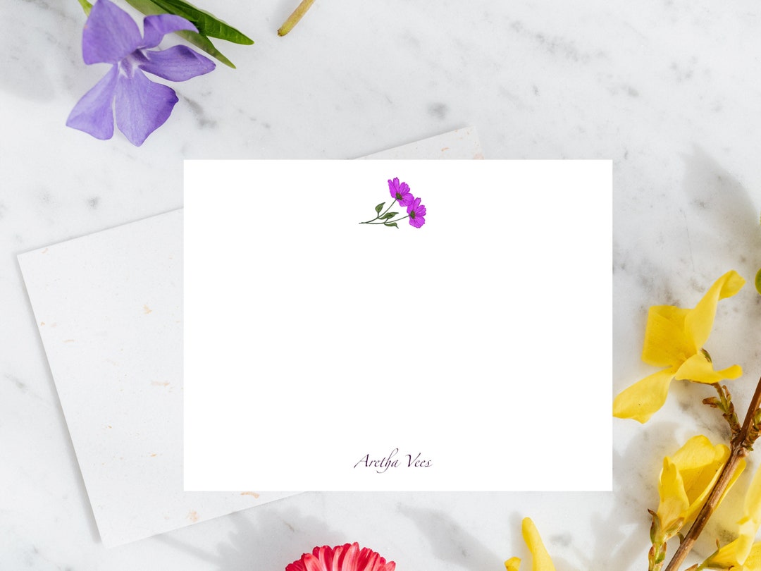 Floral Personalized Stationery Set, 4 or 8 Custom Flat Note Cards With ...