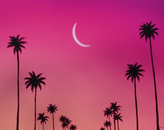 Palme Kunst, rosa Palme Druck, Strand Dekor, rosa Sonnenuntergang Kunstdruck, Strand-Liebhaber-Geschenk, Küstenhaus, Landschaft Kunstdruck, Sonnenuntergang Kunstdruck