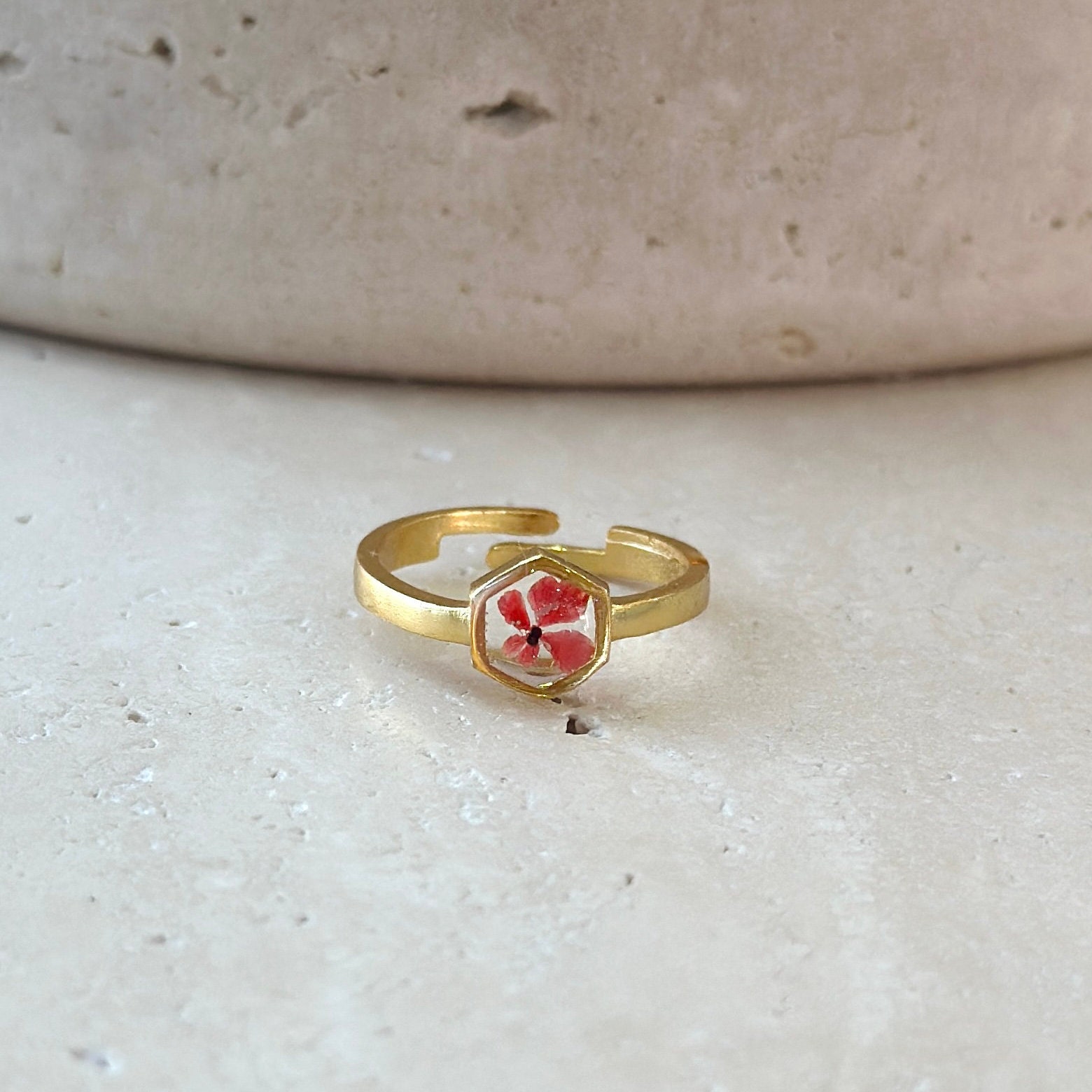 Resin Ring, Pressed Flower Hexagon Ring, Real Dried Queen