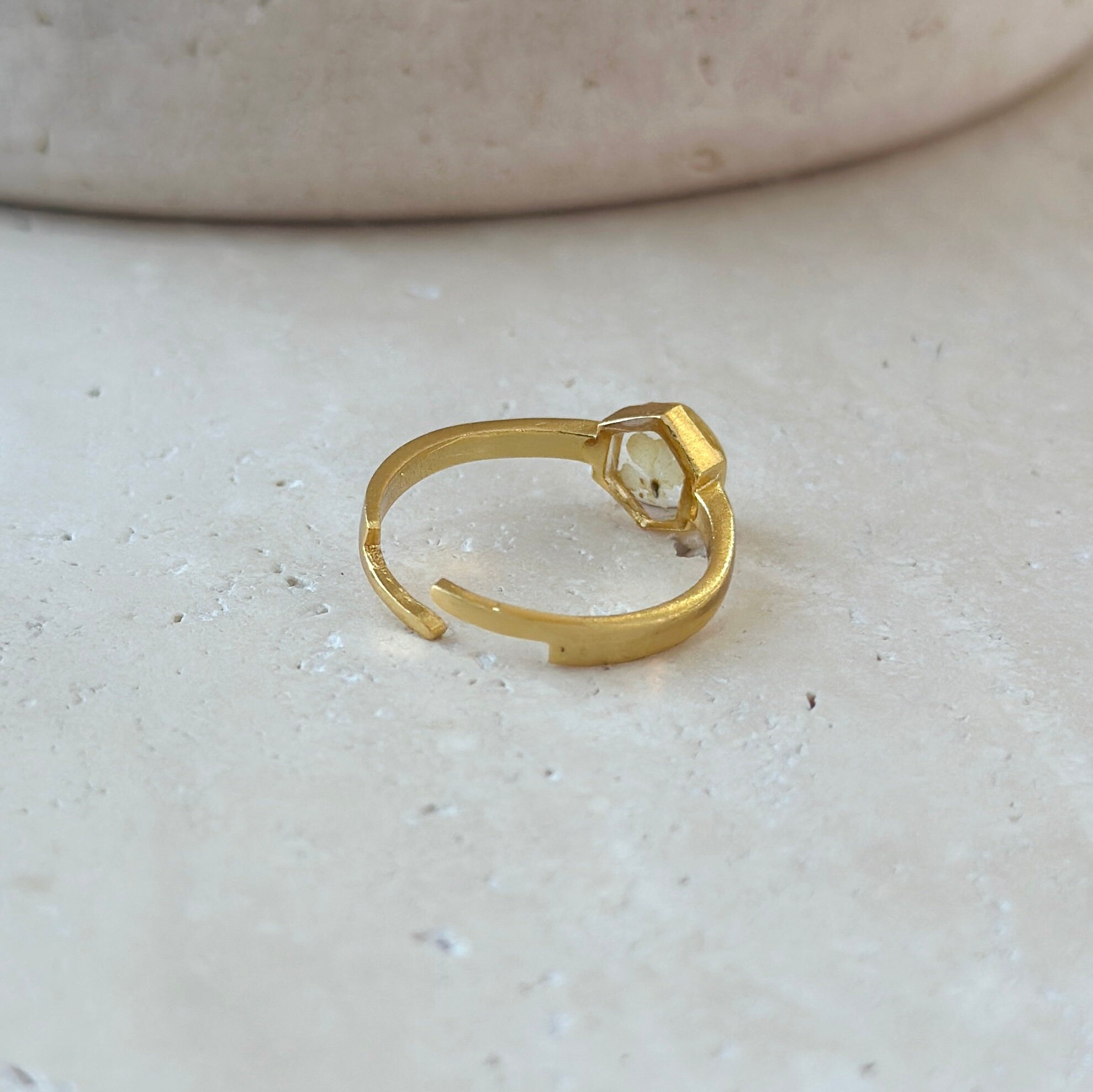 Resin Ring, Pressed Flower Hexagon Ring, Real Dried Queen