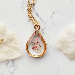 Charm necklace, Pressed flower necklace, Real dried flower jewelry, Botanical pendant