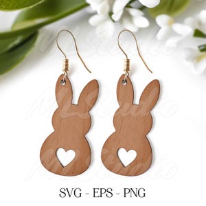 Easter Bunny Earring SVG, Heart Earring Svg, Engraving Pattern Svg, Wood Earring Svg, Earrings Glowforge svg, Easter Jewelry Svg, Laser Cut