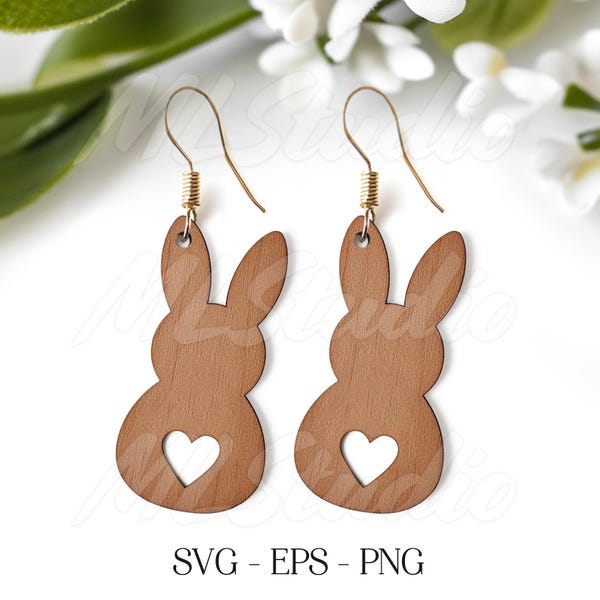 Easter Bunny Earring SVG, Heart Earring Svg, Engraving Pattern Svg, Wood Earring Svg, Earrings Glowforge svg, Easter Jewelry Svg, Laser Cut