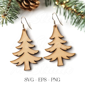 Holz Weihnachtsbaum Ohrring SVG, Weihnachten Holz Ohrring SVG, Gravurmuster SVG, Holz Ohrring SVG, Ohrringe Glowforge svg, Laser Cut Datei