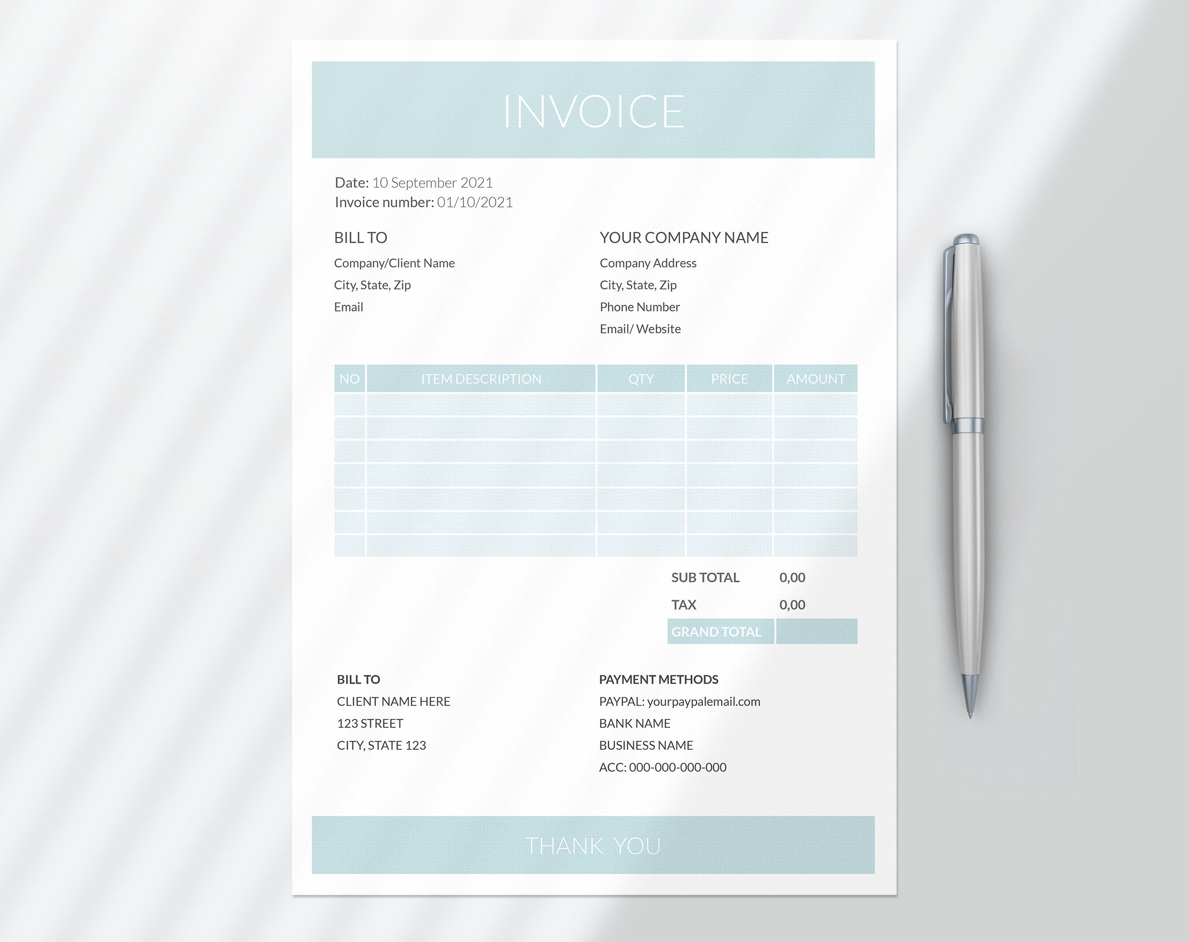 invoice template word invoice google docs editable turquoise etsy