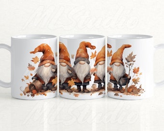 Autumn Gnomes 15oz Mug Wrap Png, Digital 15oz Mug Design PNG, Fall Mug Png, Autumn Png, Gnomes Sublimation, Gnome Mug Wrap, Fall Leaves Png