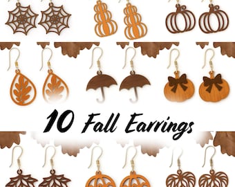 Fall Earrings SVG Bundle, Autumn Leaf Earring Svg, Pumpkin Earring Svg, Cute Fall Jewelry Svg, Wood Earring Svg, Glowforge Earrings Svg