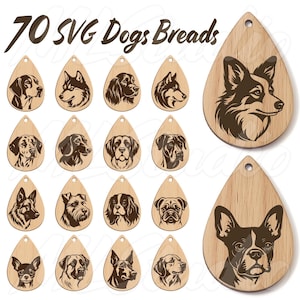 70 Teardrop hondenras oorbellen Svg bundel, Lightburn-bestand, gravure patroon Svg, houten oorbel Svg, oorbellen Glowforge svg, lasergesneden bestand