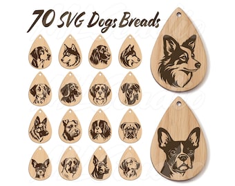 70 Teardrop Dog Breed Earrings Svg Bundle, Lightburn File, Engraving Pattern Svg, Wood Earring Svg, Earrings Glowforge svg, Laser Cut File